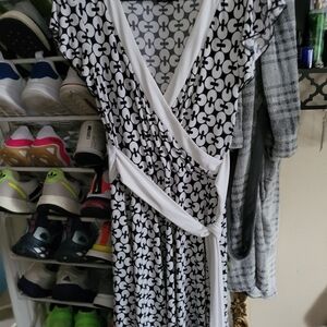 Stylish Black and White Wrap Dress